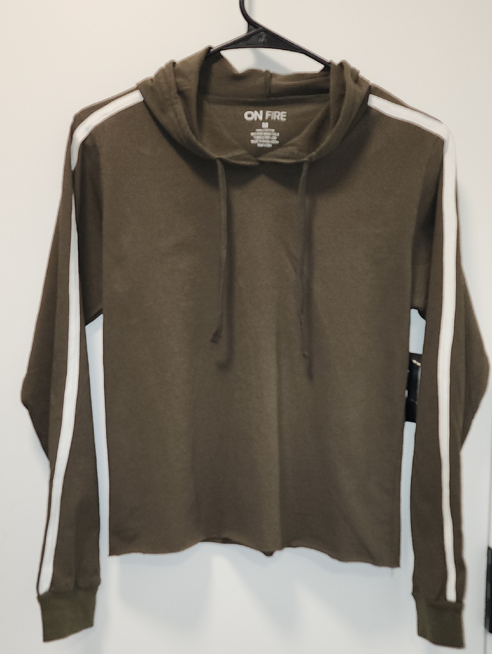 On Fire Olive Hooded Pullover with White and Red Stripe Trim - Youth